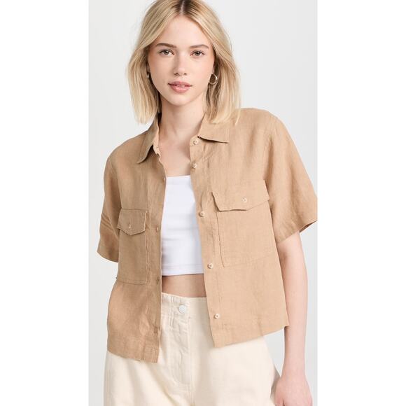 DL1961 Khaki Tan Short Sleeve Button Front Flap Pockets Montauk Shirt Size M - Picture 1 of 9